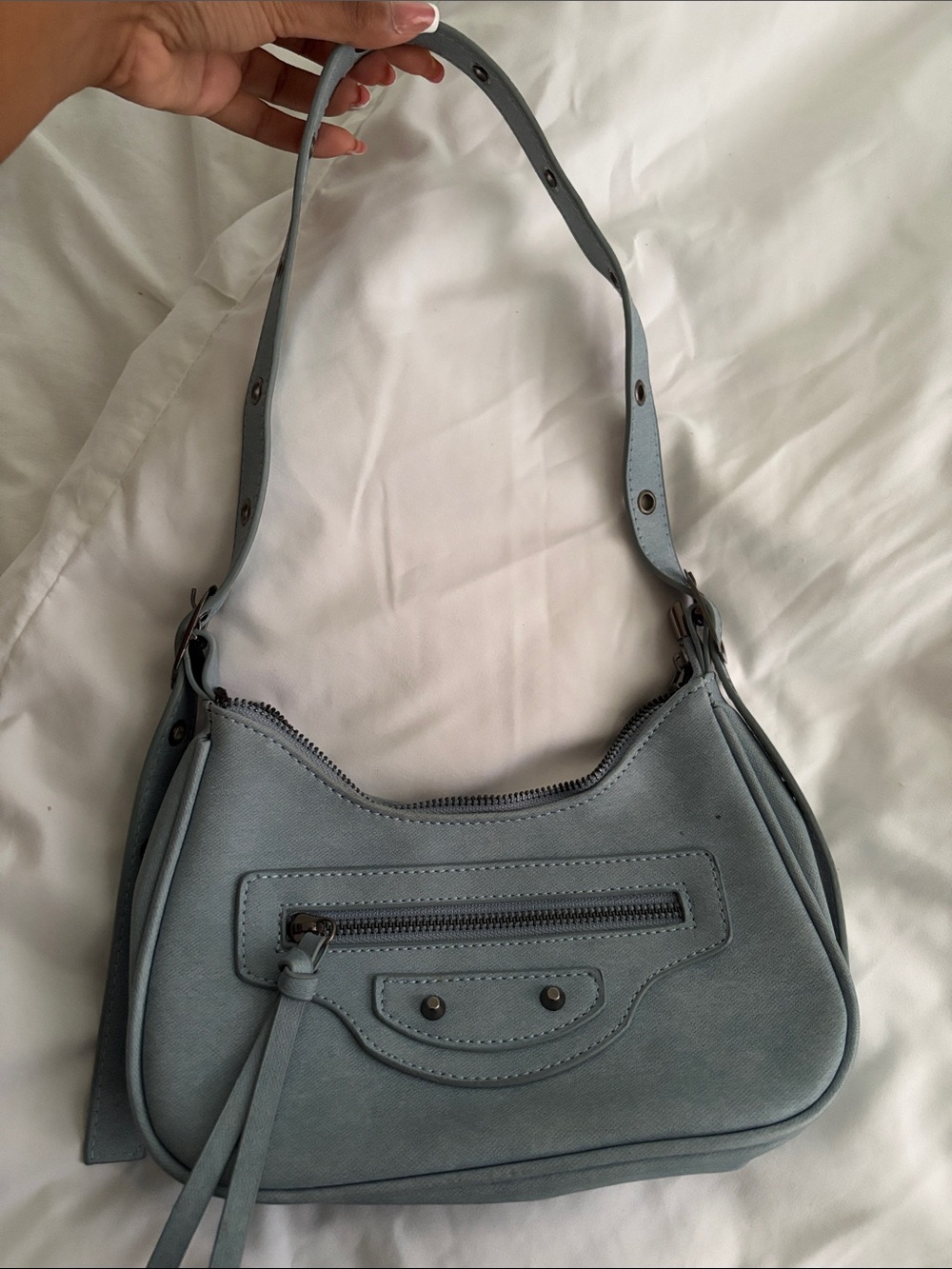 Classic Small Shoulder Bag in Dusty Blue